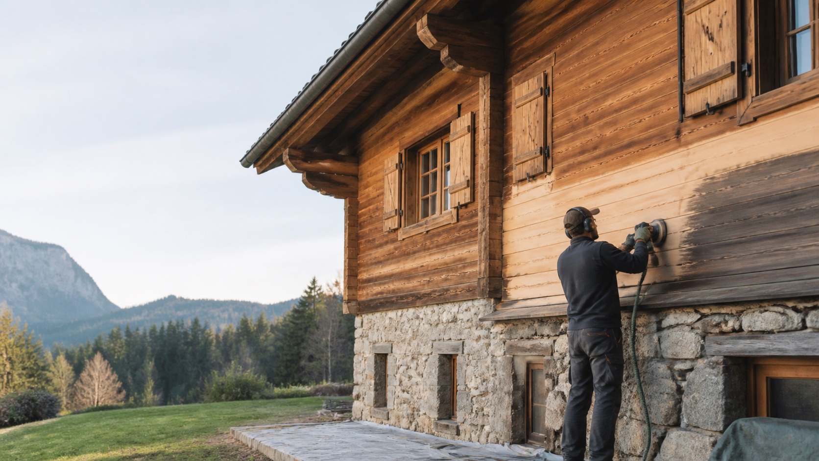 Rénovation par ponçage du bardage bois d’un chalet en Haute-Savoie — image d’illustration